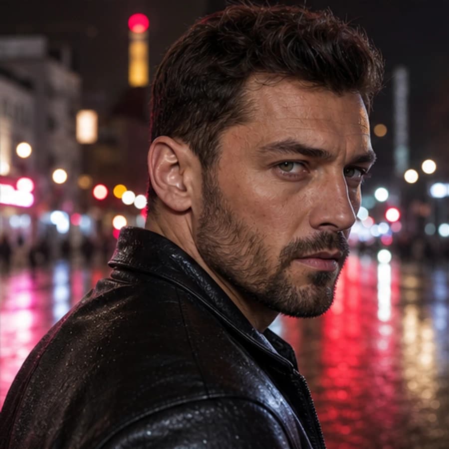 Alexei Volkov in a cinematic neon editorial, photograph 4
