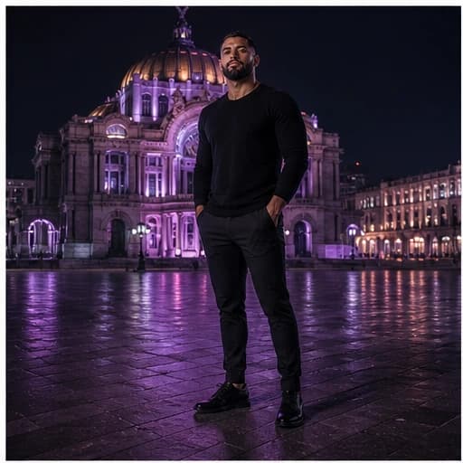 Diego Navarro in a cinematic neon editorial, photograph 1