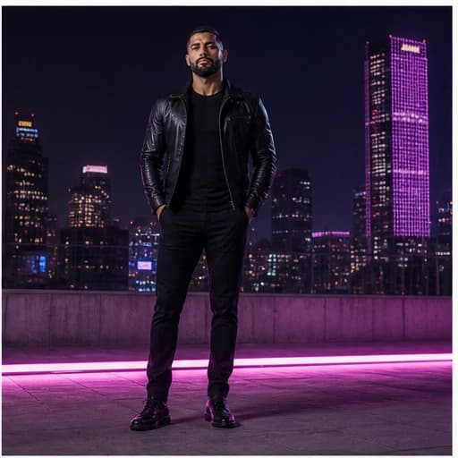 Diego Navarro in a cinematic neon editorial, photograph 3