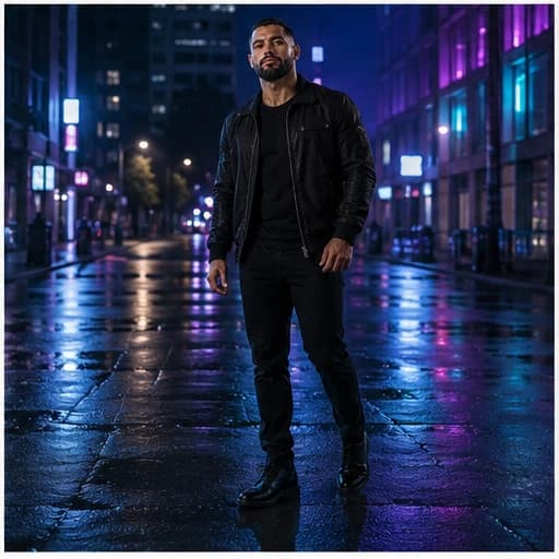 Diego Navarro in a cinematic neon editorial, photograph 5