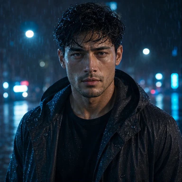 Ethan Pierce in a cinematic neon editorial, photograph 1