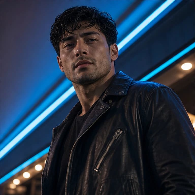 Ethan Pierce in a cinematic neon editorial, photograph 5