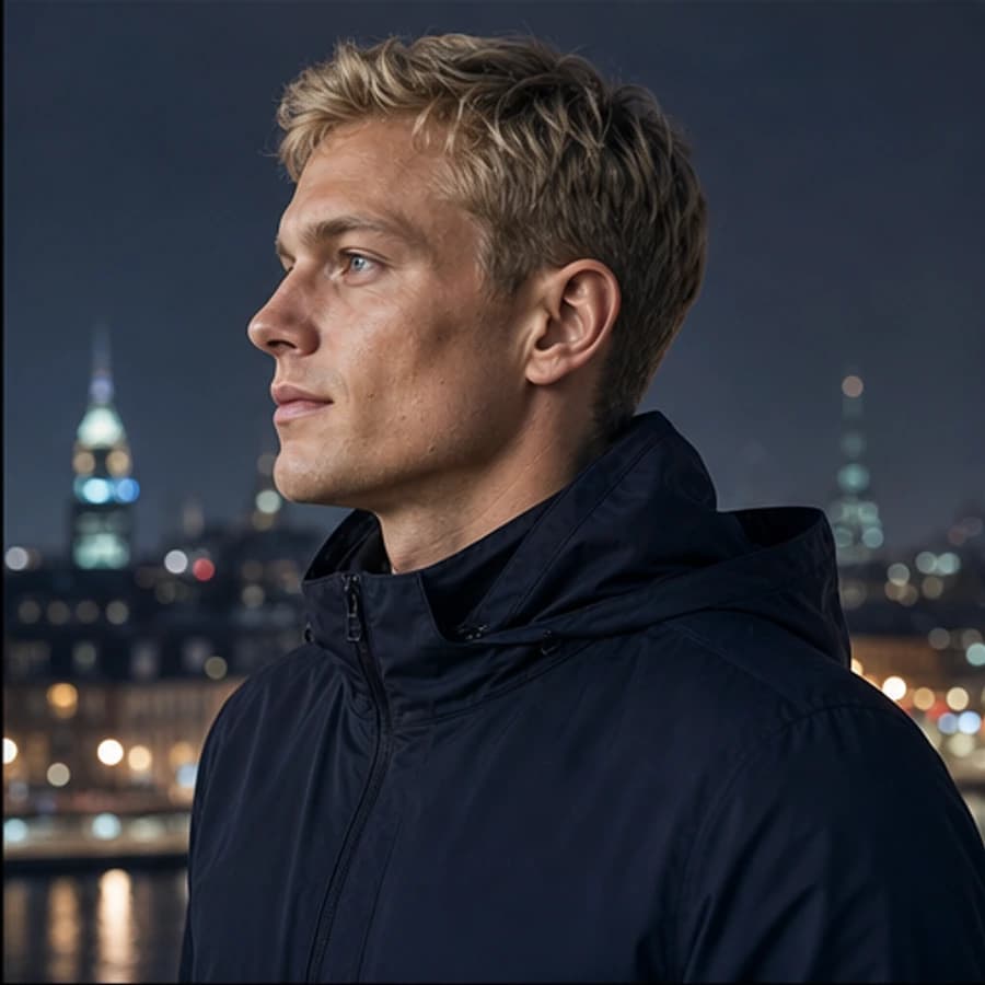 Finn Andersen in a cinematic neon editorial, photograph 4
