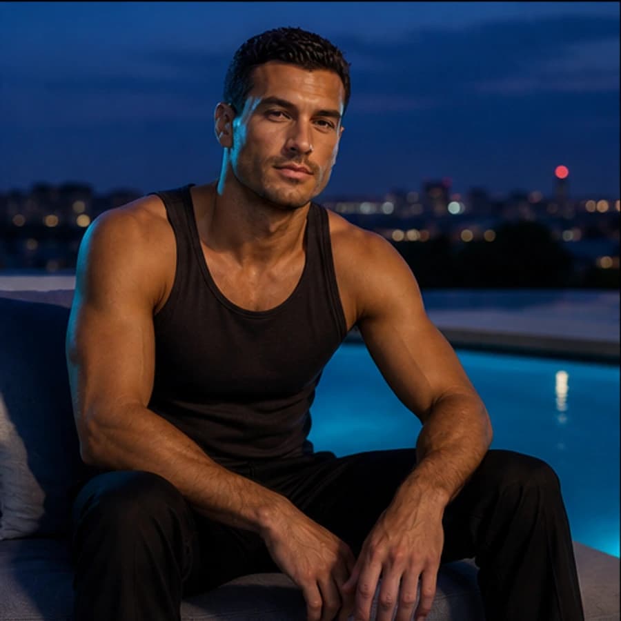 Jason Knight in a cinematic neon editorial, photograph 3