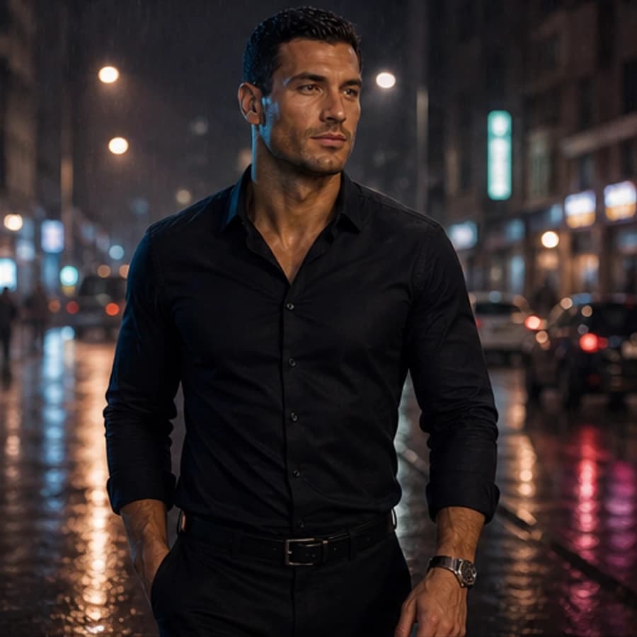 Jason Knight in a cinematic neon editorial, photograph 5