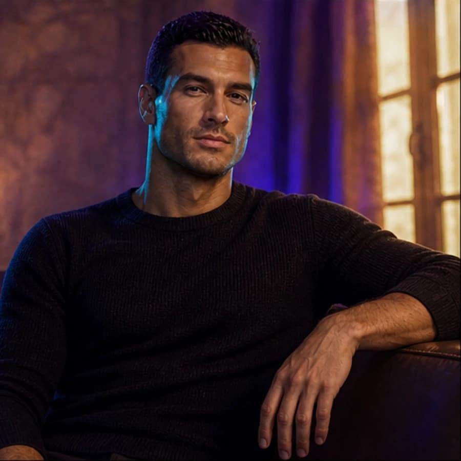 Jason Knight in a cinematic neon editorial, photograph 6