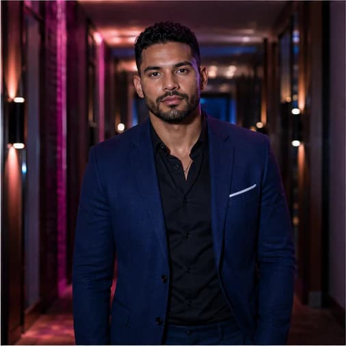 Julian Reyes in a cinematic neon editorial, photograph 3