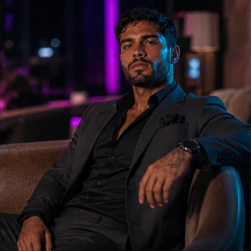 Marco Santos in a cinematic neon editorial, photograph 2