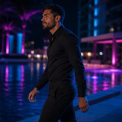 Marco Santos in a cinematic neon editorial, photograph 3