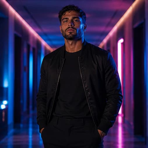 Marco Santos in a cinematic neon editorial, photograph 4
