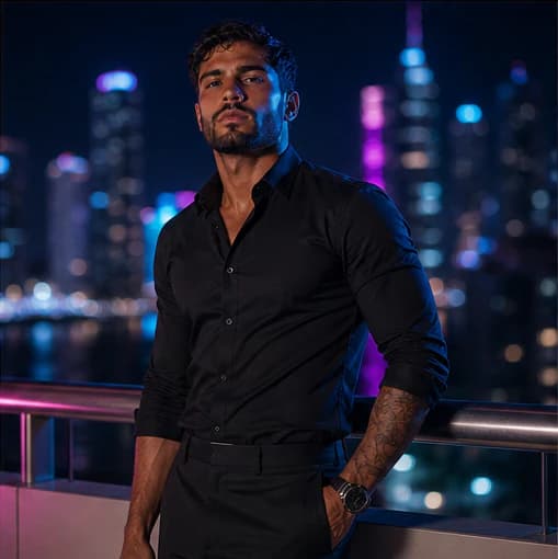 Marco Santos in a cinematic neon editorial, photograph 5