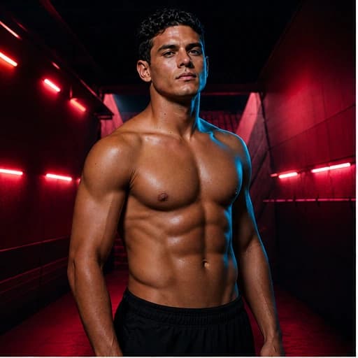 Mateo Cruz in a cinematic neon editorial, photograph 1