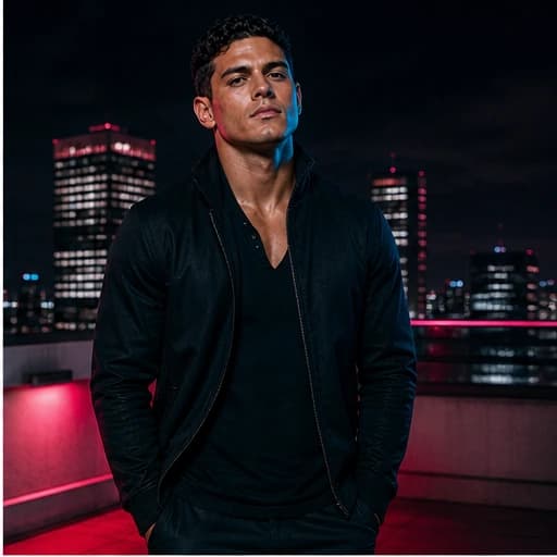 Mateo Cruz in a cinematic neon editorial, photograph 3
