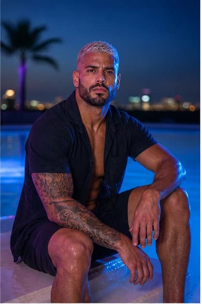 Rico Alvarez in a cinematic neon editorial, photograph 2