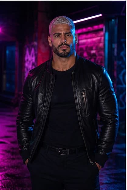 Rico Alvarez in a cinematic neon editorial, photograph 4