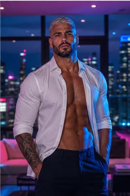 Rico Alvarez in a cinematic neon editorial, photograph 6