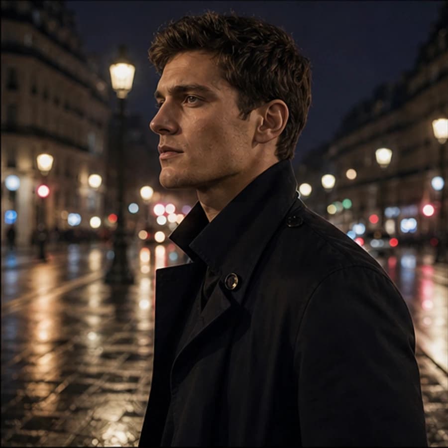 Theo Laurent in a cinematic neon editorial, photograph 4