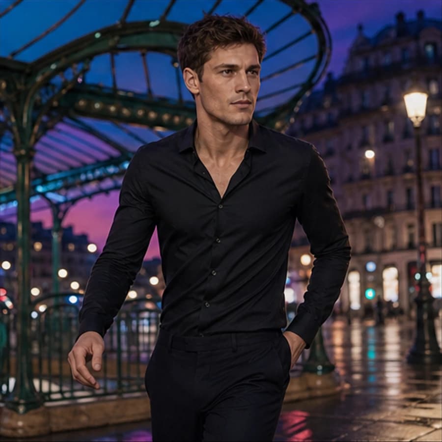 Theo Laurent in a cinematic neon editorial, photograph 5