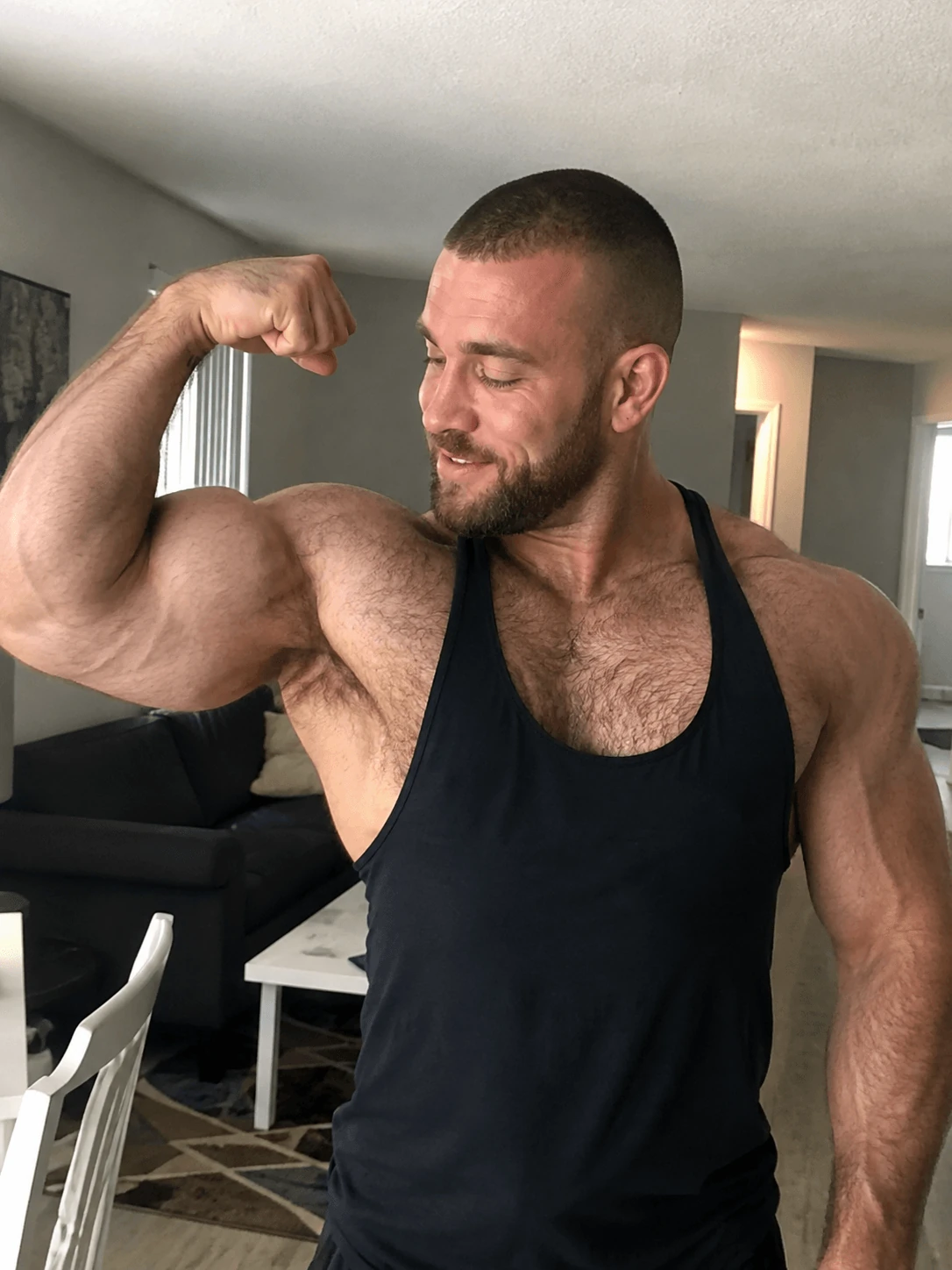 Beefy Muscle Man Portrait Muscle Hunk 16 — Beefy Muscle Man Portrait photo profile with muscle hunk, masculine physique, fitness model and bodybuilder visual keywords.