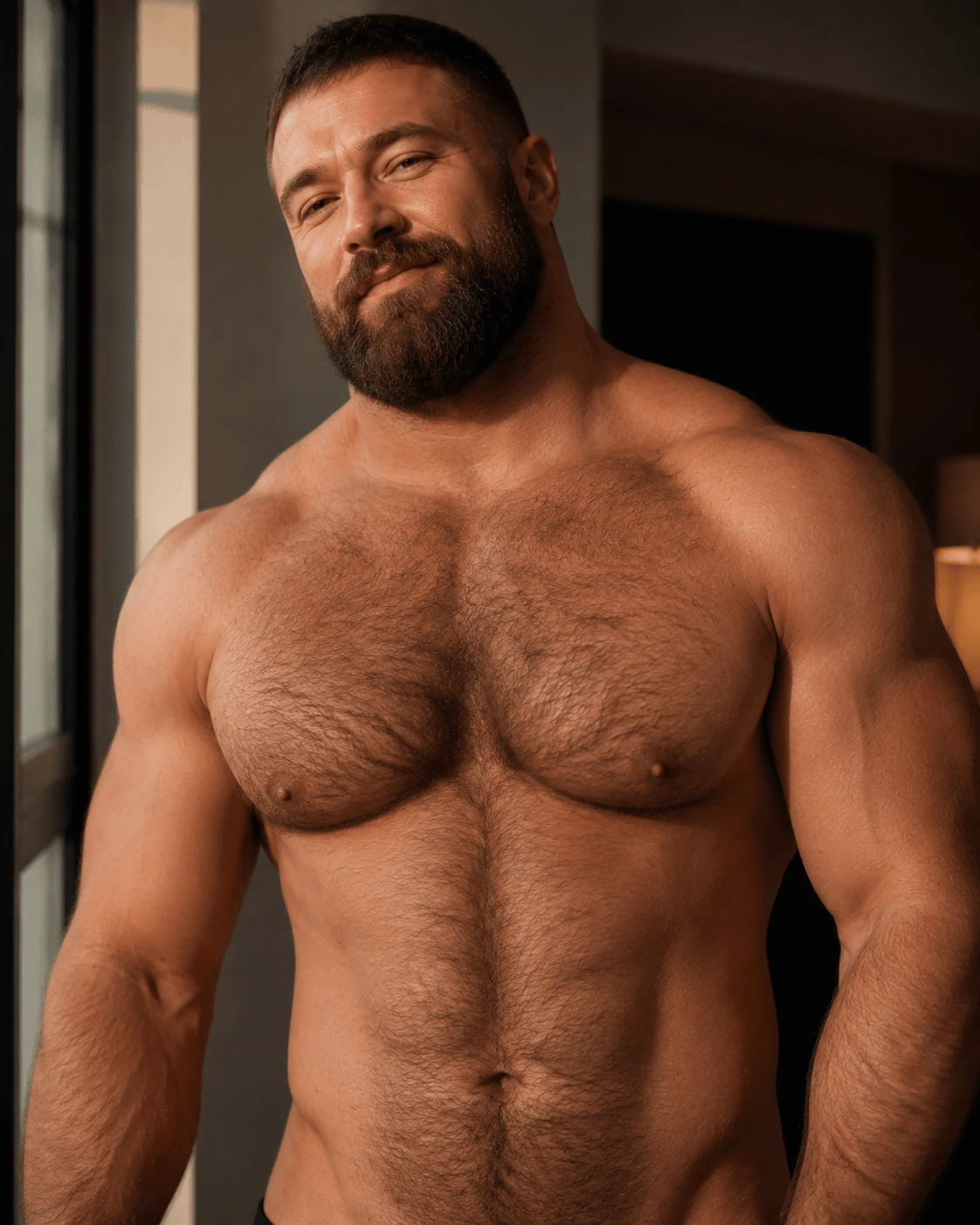 Burly Muscle Man Portrait Muscle Hunk 22 — Burly Muscle Man Portrait photo profile with muscle hunk, masculine physique, fitness model and bodybuilder visual keywords.