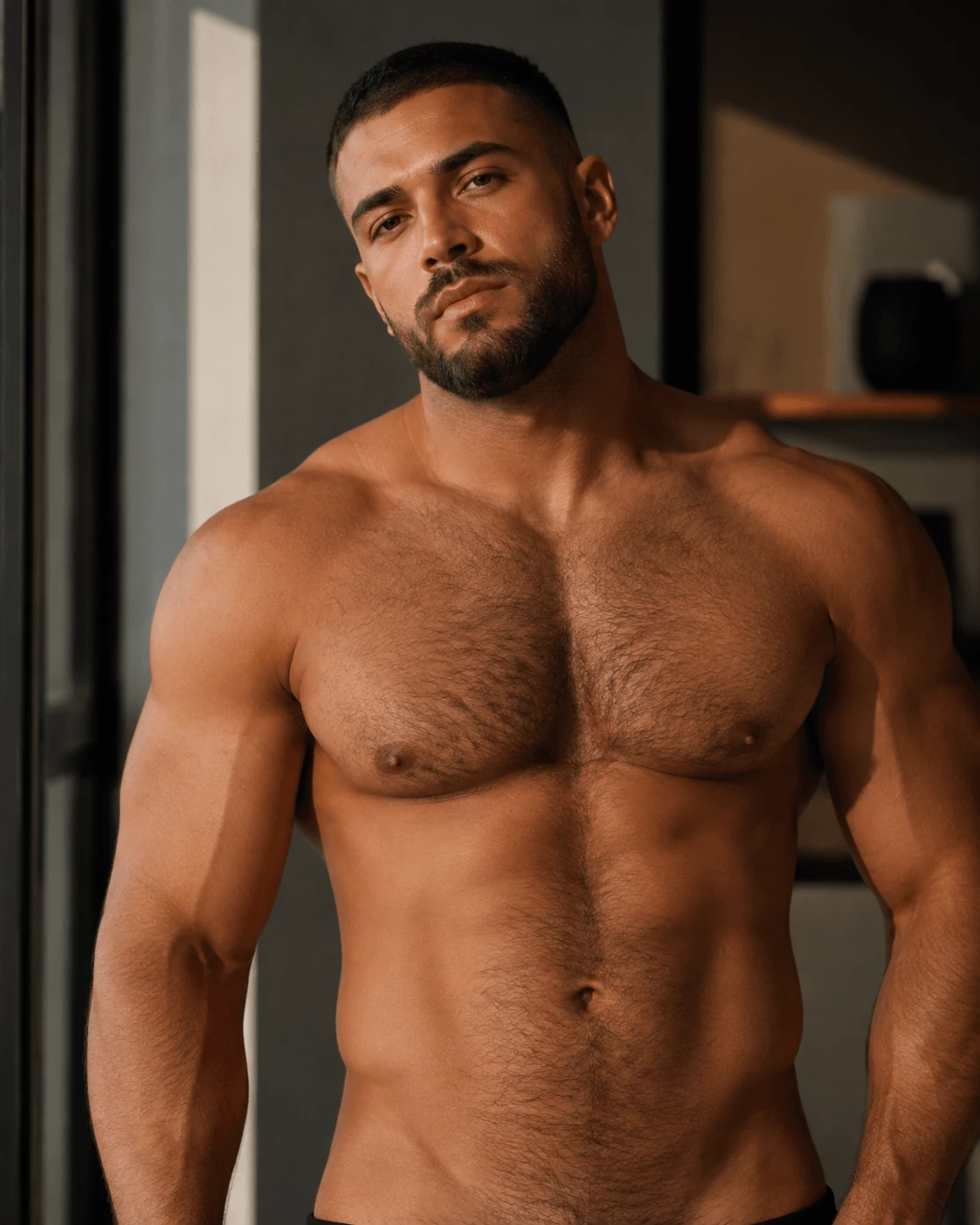 Burly Muscle Man Portrait Muscle Hunk 23 — Burly Muscle Man Portrait photo profile with muscle hunk, masculine physique, fitness model and bodybuilder visual keywords.