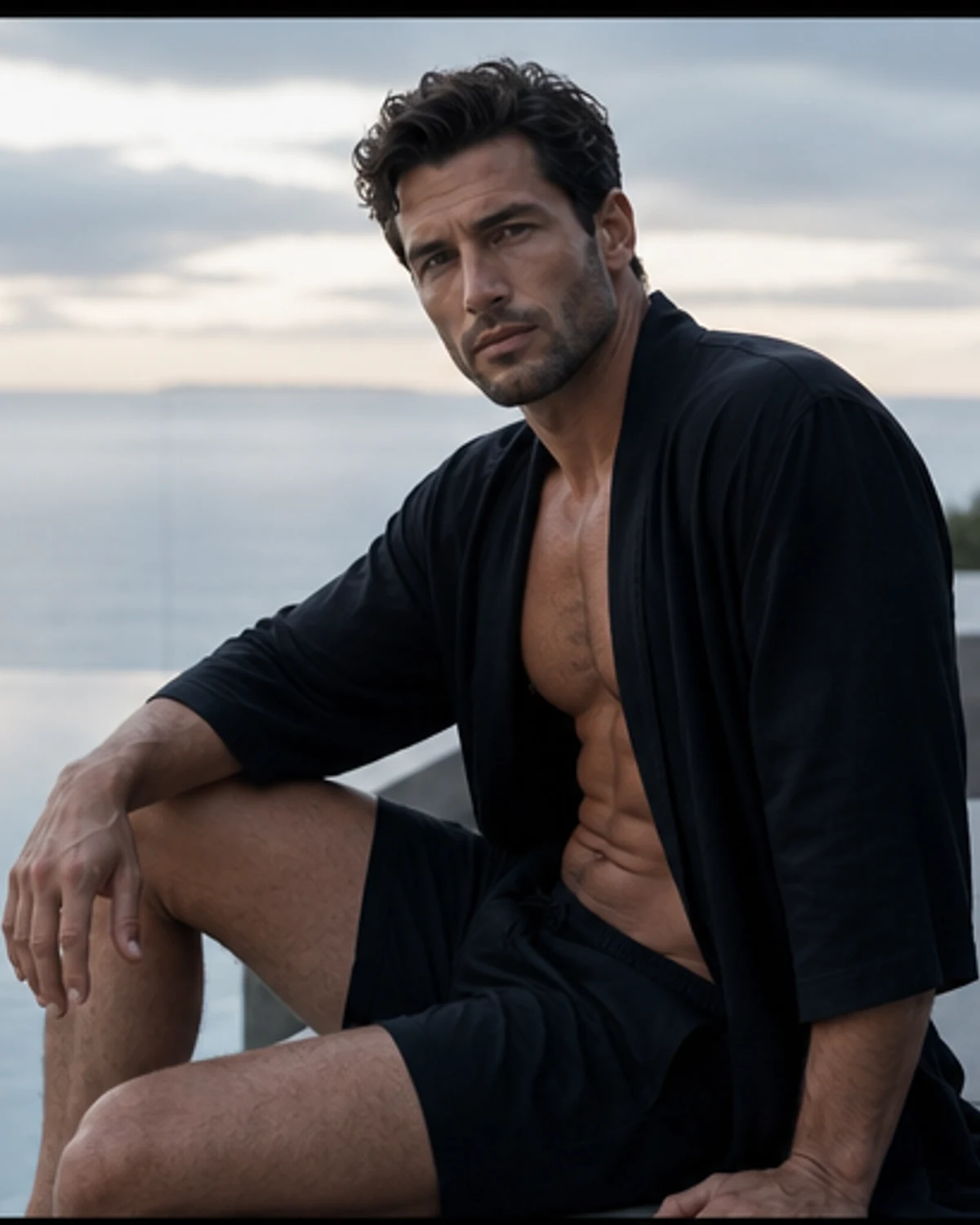 Pool House: Hunky Muscle Men in Monochrome: original editorial frame 2
